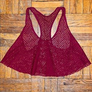 Maroon cropped mesh razor back top